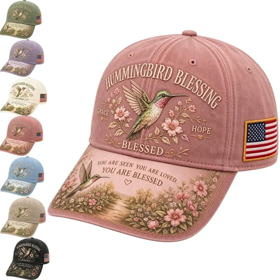 Hummingbird Blessing Faith Garden Morning Cap,Botanical Hummingbird American Flag Printed Baseball Cap,Lightweight Adjustable Casual Outdoor Sun Hat for Men & Women