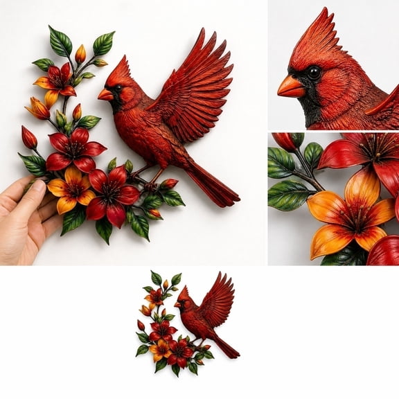 Hummingbird Bloom Metal Wall Art for Living Room, Vibrant Weatherproof Iron Bird Floral Wall Decor, Indoor Outdoor Hanging Sculpture for Patio, Garden and Fence ,Gifts for Garden Lovers