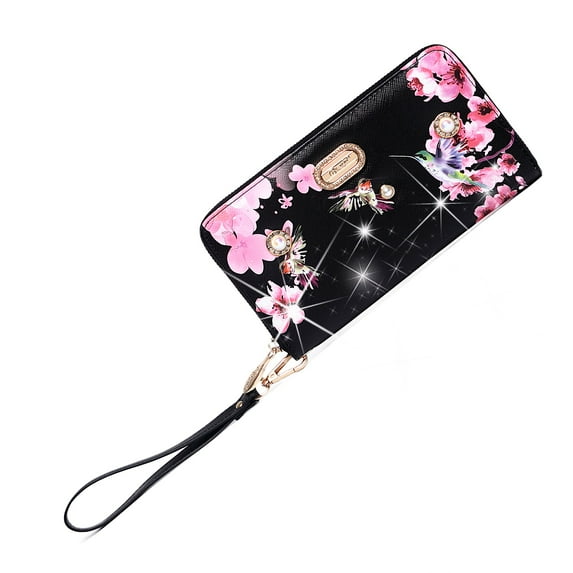 Hummingbird Bloom Vintage Wristlet Wallet