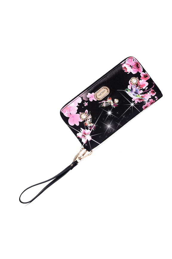 Hummingbird Bloom Vintage Wristlet Wallet