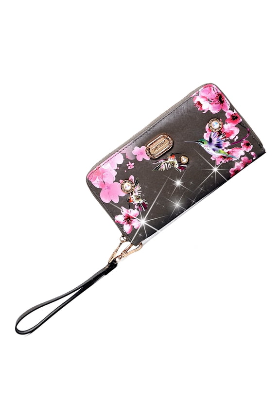 Hummingbird Bloom Vintage Wristlet Wallet