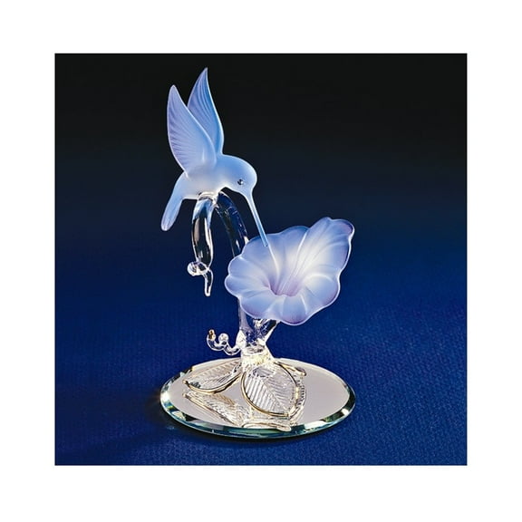 Hummingbird & Blue Flower Glass Figurine