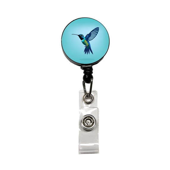 Hummingbird Blue Retractable Reel ID Badge Key Card Name Tag Holder with Clip