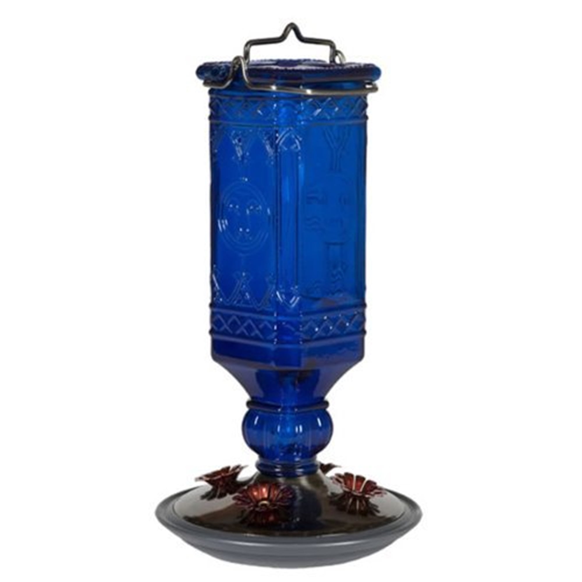 Perky-Pet 16 oz Cobalt Blue Square Antique Bottle Glass Hummingbird Feeder