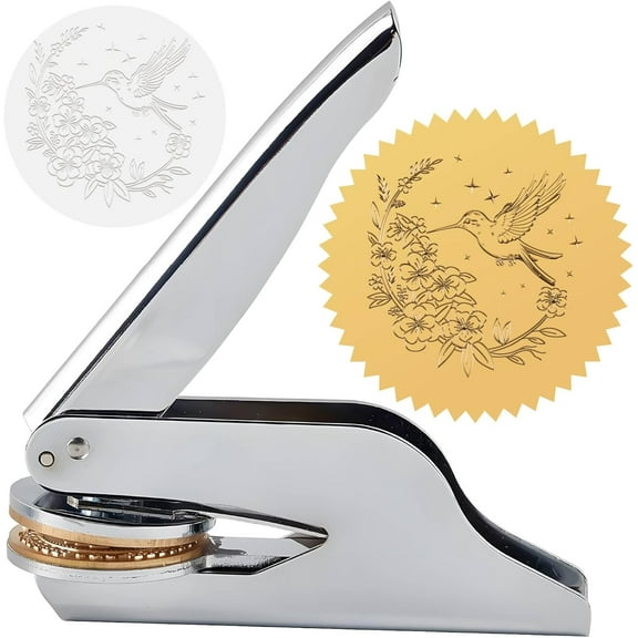 Hummingbird Book Embosser Seal Stamp Flower Stainless Steel Library Stamp Hand Held Embossing Seal Notary Embosser with Plastic Box for Envelopes Napkins Paper Wedding Invitation