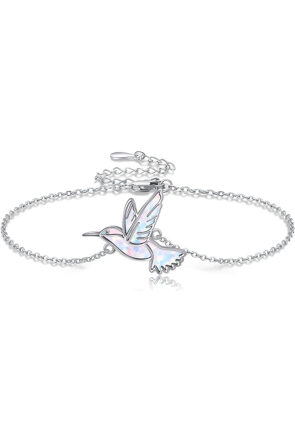 Hummingbird Bracelet 925 Sterling Silver White Opal Humming Bird Bracelets Hummingbird Jewelry Gifts for Women Mom Hummingbirds Lovers