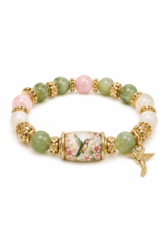 Hummingbird Bracelet - Inspirational Charm Beads, Love Peace Spring Elastic Stretch Bracelet for Women
