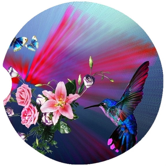 Hummingbird Car Coaster, Absorbent Stoneware Car Cup Holder Coaster, Set of 2