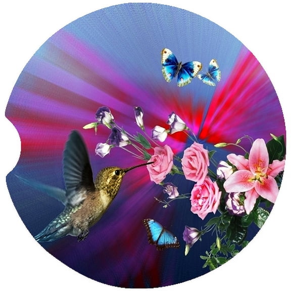 Hummingbird Car Coaster, Absorbent Stoneware Car Cup Holder Coaster, Set of 2