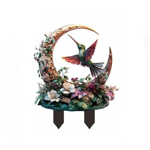 Hummingbird Castle Garden Stakes Decorative, Hummingbird Garden Decor, Acrylic 2D Hummingbird Stake, Pot Plants Garden Yard Lawn Outdoor Garden Fairy Statue Ornaments, Garden Accessories