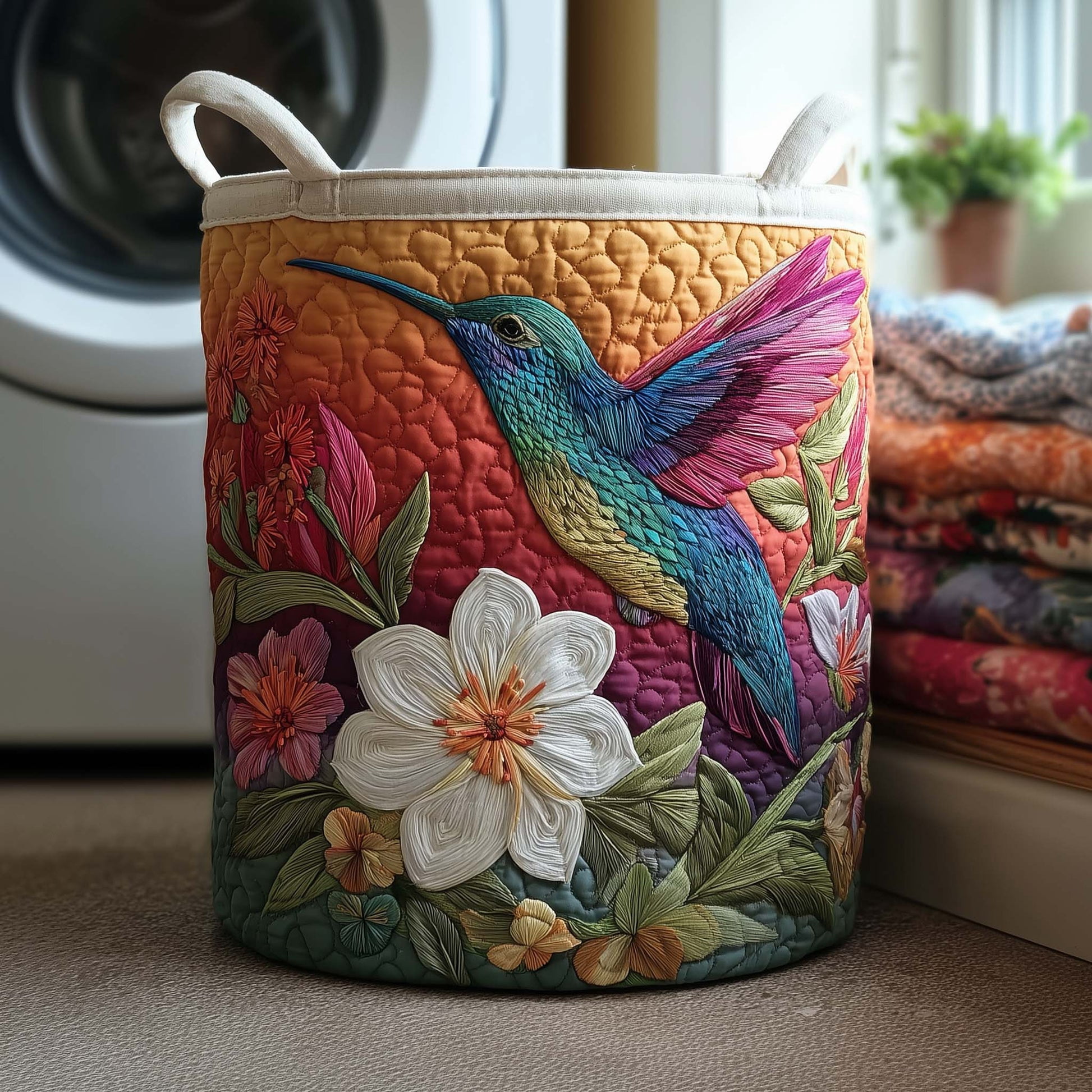 Hummingbird Charm Quilted Laundry Basket, Storage Bin Laundry Basket ...
