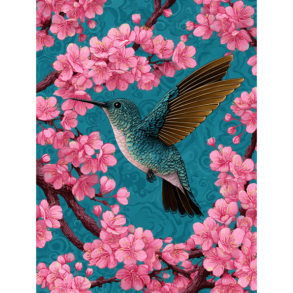 Hummingbird Cherry Blossom Canvas Print Wall Art for Living Room Bedroom Office Wall Decor