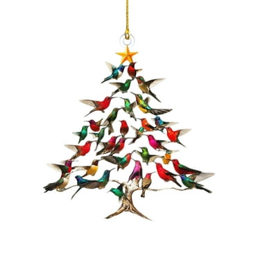 Hummingbird Christmas 2D Acrylic Ornament, Colorful Christmas Ornaments, 2025 Stacked Hummingbird Ornament for Christmas, Upgrade Winter Hummingbirds Home Decor Ornaments,10CM