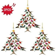 Hummingbird Christmas Ornament, 3.15 Inch Double-Sided Stained Glass Acrylic Winter Stacking Tree Hanging Ornament With Gift Box, Gift for Hummingbird Lover, Multicolor, 3PCS