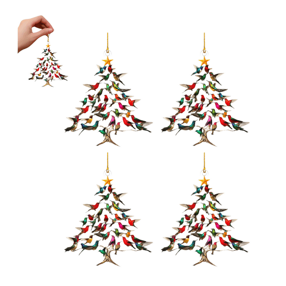 Hummingbird Christmas Ornament, Colorful Hummingbirds Tree Decor, Stacked Hummingbird Ornament for Christmas, Winter Hummingbirds Home Decoration, for Bird Lovers (4PCS) Christmas Gifts
