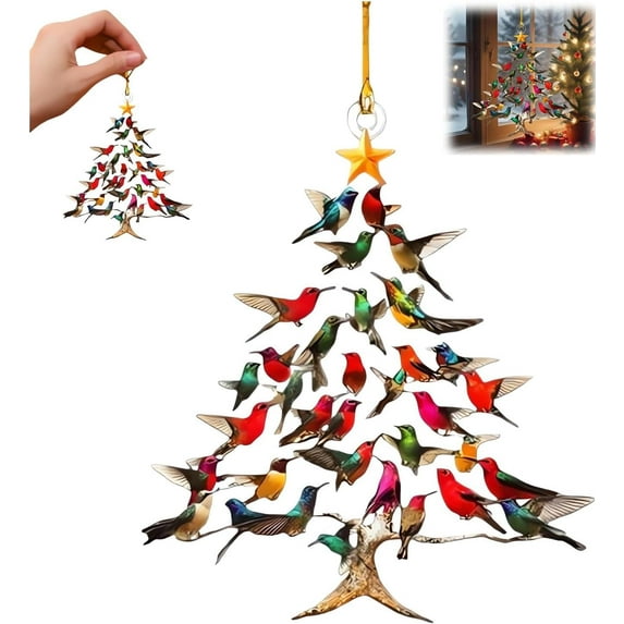 Hummingbird Christmas Ornament, Colorful Hummingbirds Tree Decor, Stacked Hummingbird Ornament for Christmas, Winter Hummingbirds Home Decoration, for Bird Lovers(3.15 Inches)