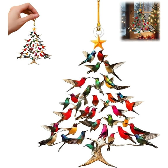 Hummingbird Christmas Ornament, Colorful Hummingbirds Tree Decor, Stacked Hummingbird Ornament for Christmas, Winter Hummingbirds Home Decoration, for Bird Lovers(3.15 Inches)