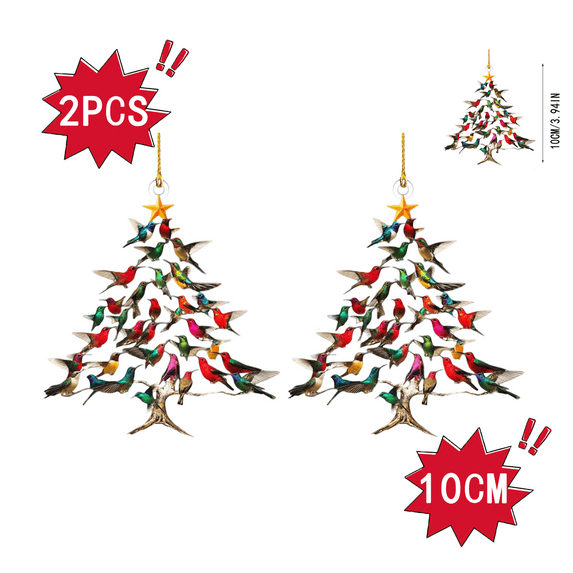 Hummingbird Christmas Ornament, Double-Sided Acrylic Hummingbird Ornament, Colorful Stack Hummingbird Home Decor, Handcrafted Home Decor for Nature Lovers & Family Celebrations (2PCS)