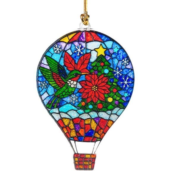 Hummingbird Christmas Ornament Hot Air Balloon Stained Glass Style 3-Layer Acrylic Decor, Light-Through Holiday Keepsake, Vibrant Hummingbird Gift for Memorial and Christmas Tree undefined