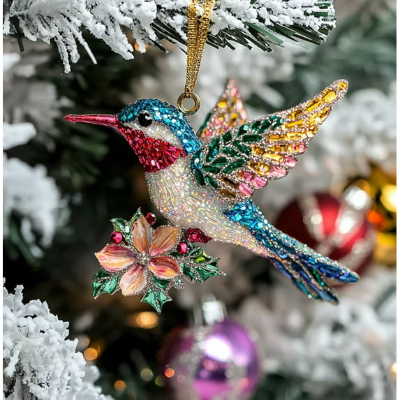 Hummingbird Christmas Ornament,Hummingbird Christmas Tree Ornaments for Tree,Elegant Hanging Hummingbird Gifts for Women,Colorful Bird Ornaments for Home Decor Yard Windows Decorations