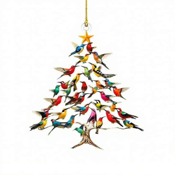 Hummingbird Christmas Ornament Hummingbird Lover Gift, 3 Inch Double-Sided Acrylic Stack Design Bird Tree for Christmas, Birthdays & Housewarmings Indoor Outdoor Window