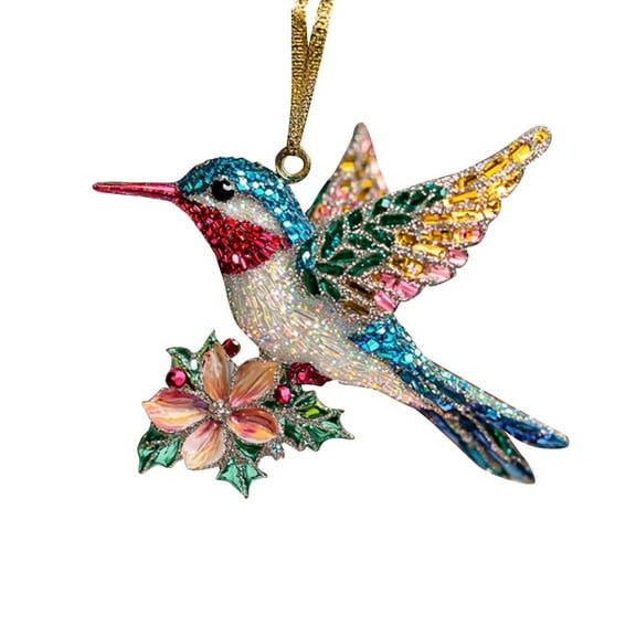 Hummingbird Acrylic Suncatcher Ornament,Colorful Humming Bird Tree Design Pendant,Xmas Decorative Hanging Ornament Glass Humming Bird Ornament, for Home Party Christmas Tree Decor(B)