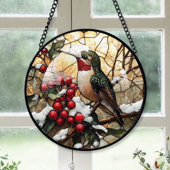 Hummingbird Christmas Suncatchers, Hummingbird Stained Glass Window Hangings, Hummingbird Christmas, Hummingbird Decor, Hummingbird Christmas Decorations Gifts For Women - 171HD91