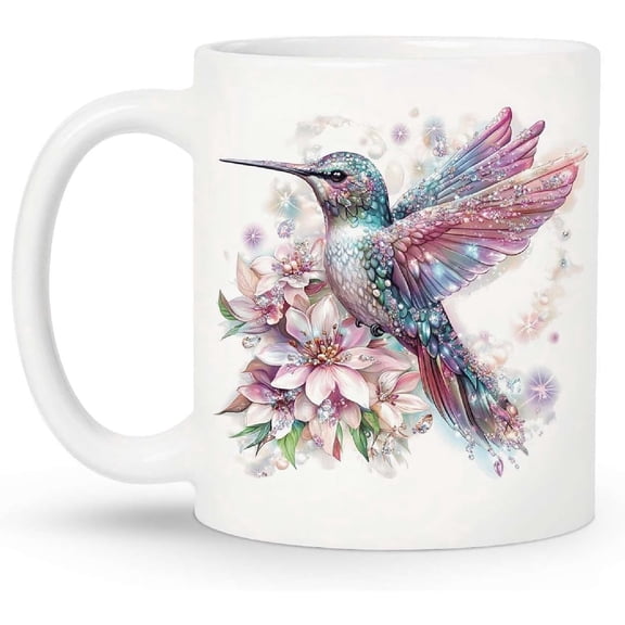 Hummingbird Coffee Mug 11oz, Double-Sided Floral Bird Design White Cup, Gifts For Hummingbird Lovers, Animal Coffee Mug, Bird Themed White Cup, Gifts For Mom Grandma On Mother Day