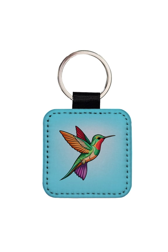 Hummingbird Colorful Faux Leather Square Keychain