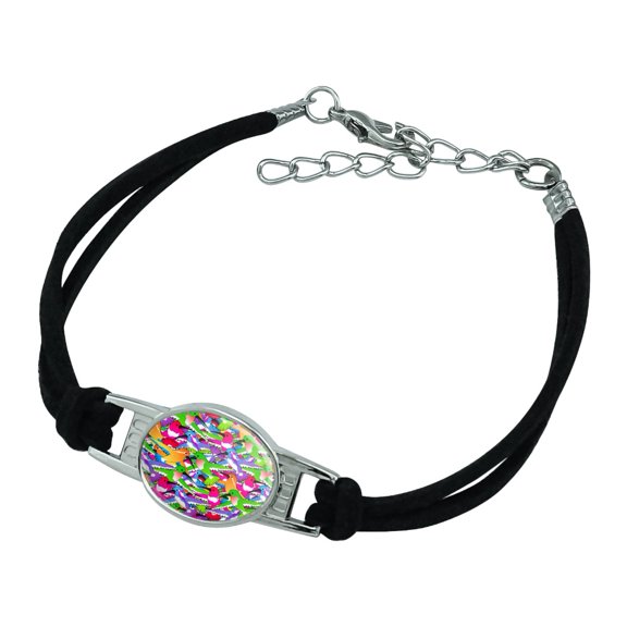 Hummingbird Colorful Pattern Novelty Suede Leather Metal Bracelet