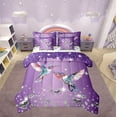 thumbnail image 1 of Hummingbird Comforter Set 7 Piece Bed in a Bag Twin,Purple Sequin Fluid Art Bedding Set,Crystal Diamond Comforter and Sheet Set Rustic Aesthetic Animal Bed Set,Jungle Bird Room Decor, 1 of 5