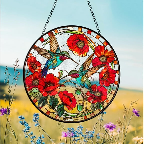Hummingbird Couple Glass Suncatcher, Hummingbird Window Hangings, Hummingbird Lover Gift, Grandma Christmas Gift, Christmas Decoration