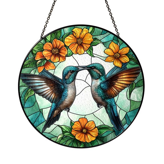 Hummingbird Couple Glass Suncatcher Window Hanging Delicate Bird Pair Art Nature Inspired Gift for Home