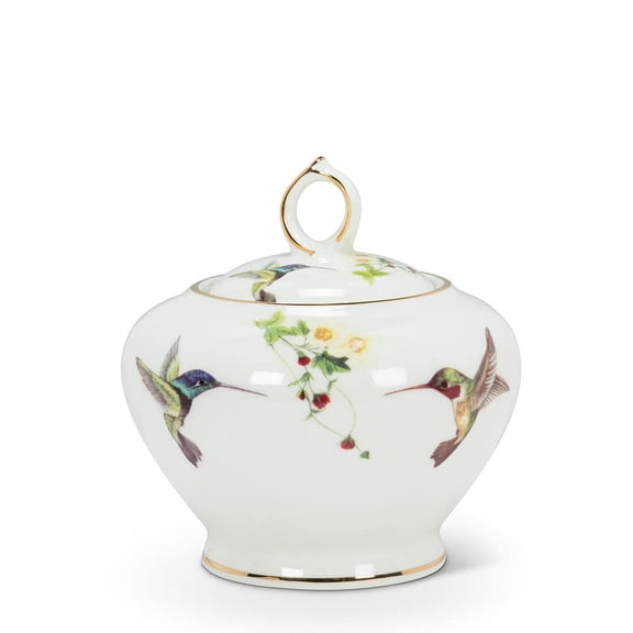 Abbott Collection Covered Sugar Pot Hummingbird Bone China 4 Inch