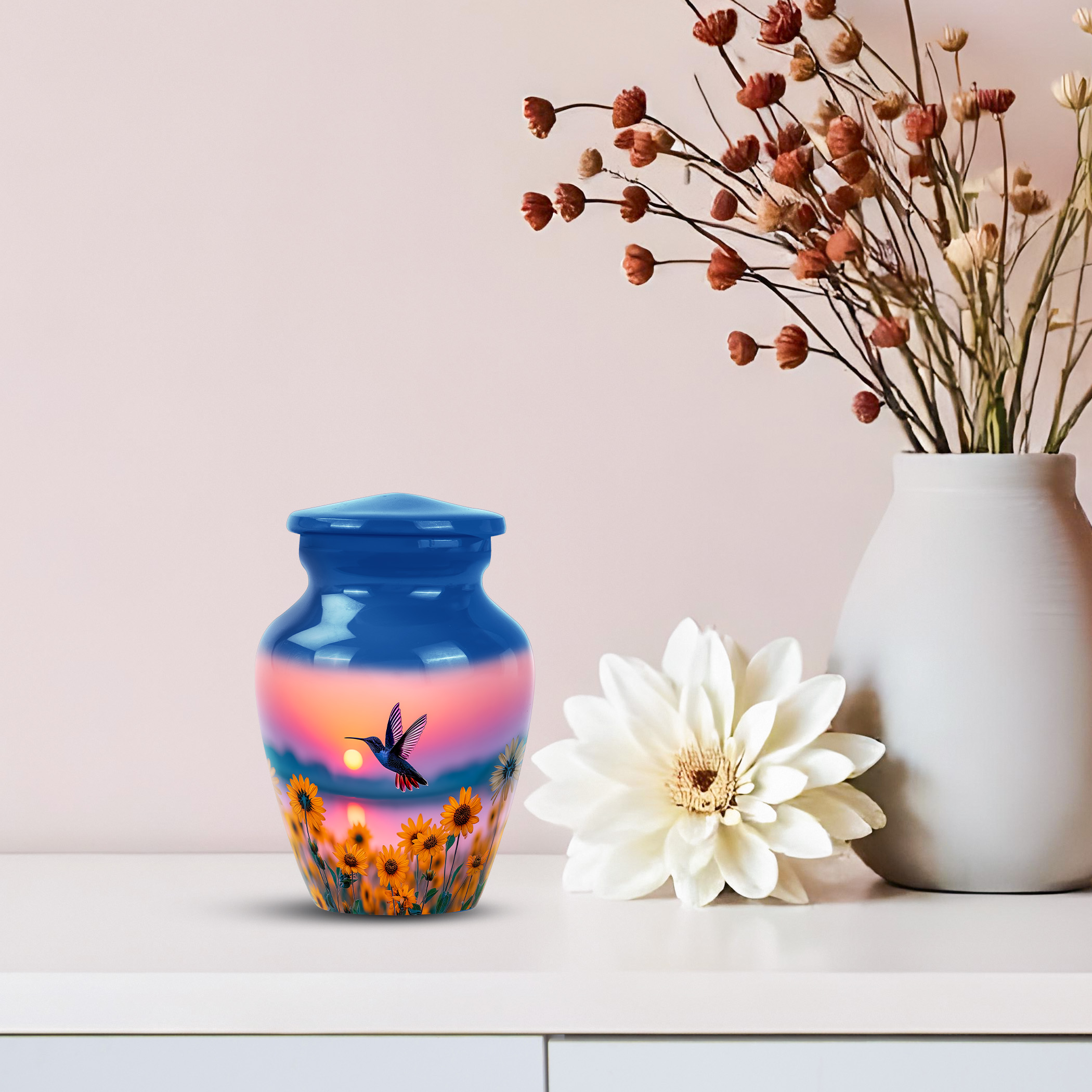 Hummingbird Cremation Urn For Ashes Adult Female - Sunset Urn For Mom - Mini Keepsake Urns For Human Ashes Adult Male - Small Funeral Urns For Men ( Size-3inch 2pc )