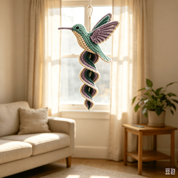 Hummingbird Crochet Spiral Hanging Kit, All-in-One Craft Package with Detailed Photo Tutorials for Creating Unique Twisting Hanging Ornaments
