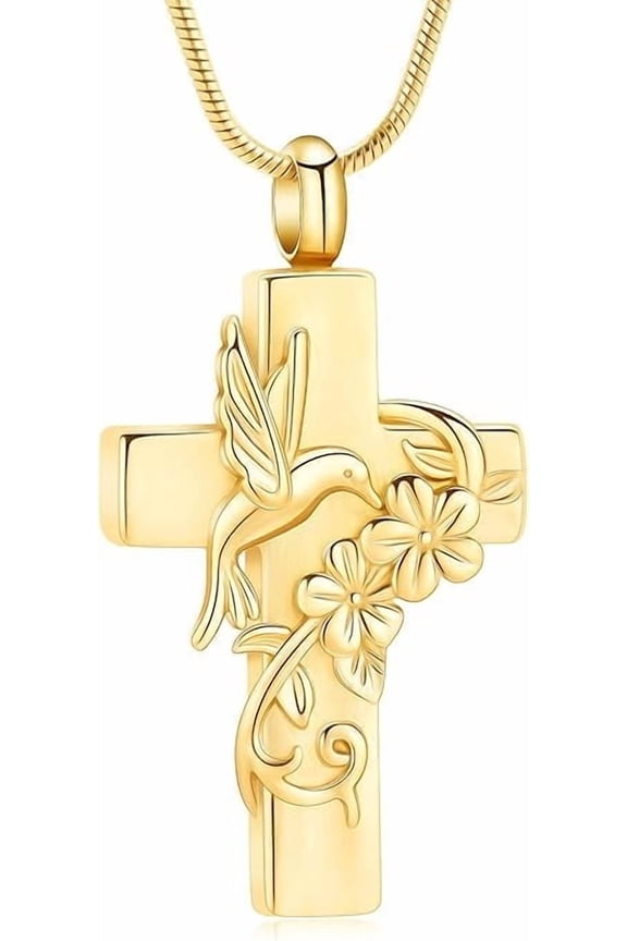 Hummingbird Cross Urn Necklace for Ashes Cross Memorial Necklace Cremation Jewelry Ashes Keepsakes Necklace Gift for Loss of Loved Ones