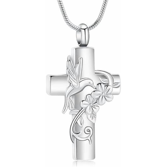 Hummingbird Cross Urn Necklace for Ashes Cross Memorial Necklace Cremation Jewelry Ashes Keepsakes Necklace Gift for Loss of Loved Ones
