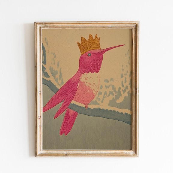 Hummingbird Crown Delicate Bird Wall Art Decor Unframed Paper Print