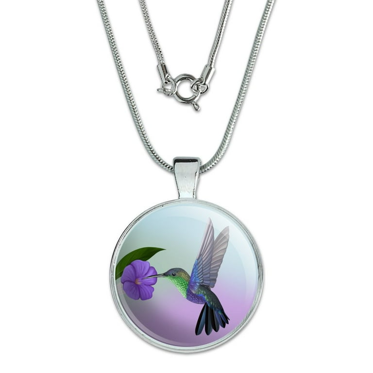 Purple Resin Sterling Silver Humming Bird Necklace Purple Resin Sterling Silver Humming Bird Necklace