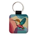 thumbnail image 1 of Hummingbird Cute Faux Leather Square Keychain, 1 of 7