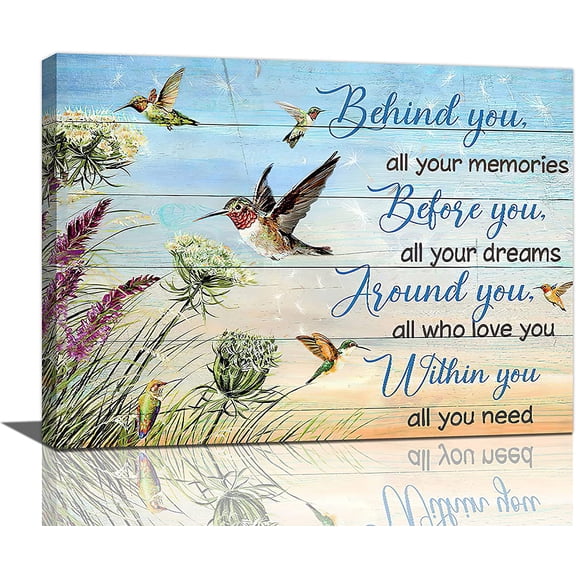 Hummingbird Dandelion Canvas Wall Art Country Hummingbird Dandelion Floral Pictures Prints Wall Decor Inspirational Quotes Painting Modern Home Framed Artwork for Bedroom Living Room 16"x12"