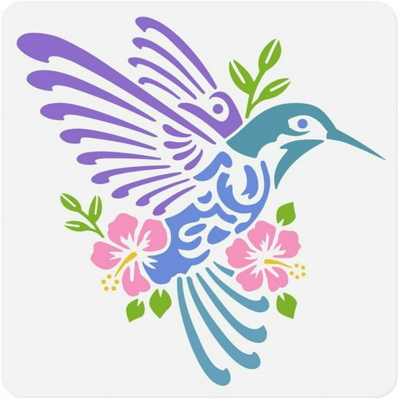 Hummingbird Deco Wall Stencil Template 11.8 x 11.8 Inch Reusable Bird Stencil for Painting on Wood Wall Floor Fabric Furniture Hummingbird DIY Home Decor Craft Stencil for DIY