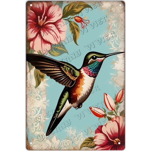 Hummingbird Decor 12x8 Inches Aluminum Sign Vintage Garden Sign Waterproof Vintage Decorative Metal Print for Wall Decor Home Garden Ideas Gifts Artwork Prints for Yard Outdoor