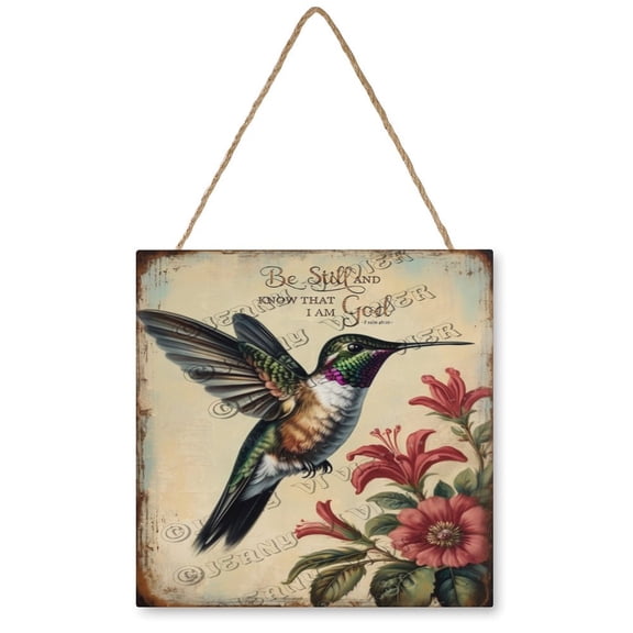 Hummingbird Decor Wood Hanging Sign Square Wall Decor for Girls Dorm,Country Bird Wall Art Ready to Hang for Office Living Room Home Decorations 12"x12"