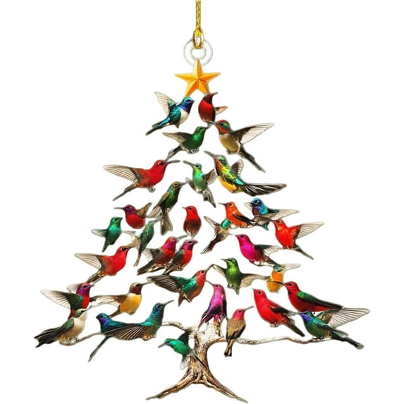 Hummingbird Decorations, Colorful Stacked Hummingbird Home Decor, Hummingbird Tree Decorations, Winter Hummingbird Stacked Tree Decorations For Hummingbird Love