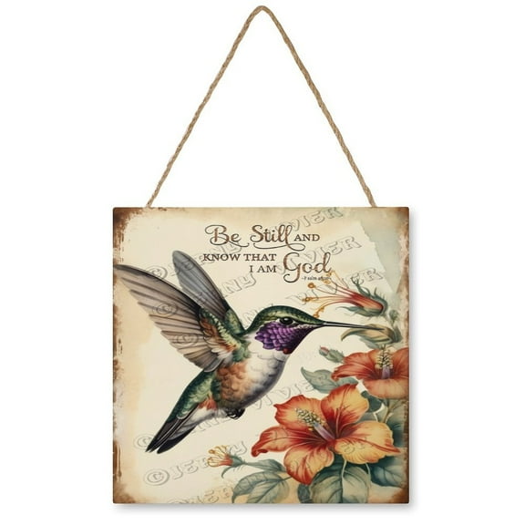 Hummingbird Decorative Wood Hanging Wood Plaque, Rustic Door Sign, Wall Decor Art, Housewarming Gift 12x12 inches