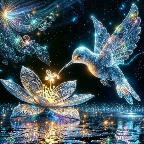 Hummingbird Diamond Art Kits for Adults,DIY Bird Diamond Painting Kits Round Diamond Dots for Adults,5D Full Drill Painting Kit Art and Crafts for Adults Home Wall Decor 11.8 X 11.8inch