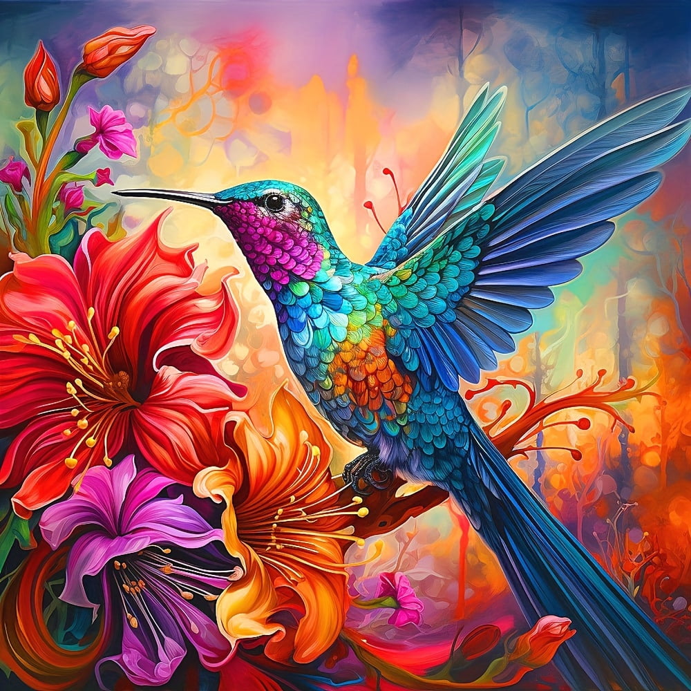 Hummingbird Diamond Art Kits for Adults Beginners, Birds Flower 5D DIY ...