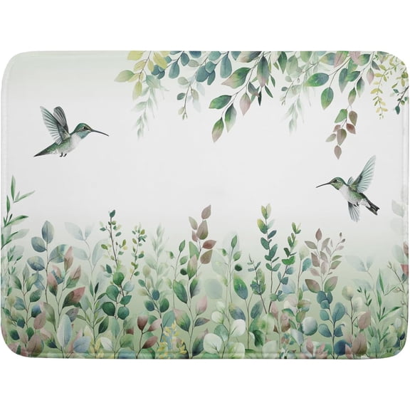 Hummingbird Dish Drying Mat for Kitchen Countertop, Spring Summer Sage Green Eucalyptus Leaves Dish Drainer Mats, Herb Botanical Microfiber Dish Drying Pad Home Decor, 18"x24", Large